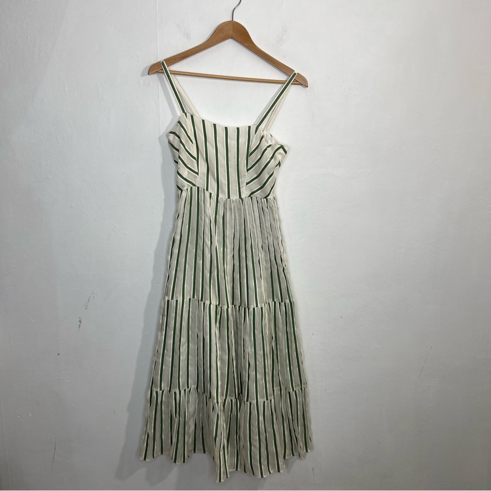 Jeune Otte Boutique Boho Chic White Green Striped Wool Silk Sundress Size Small